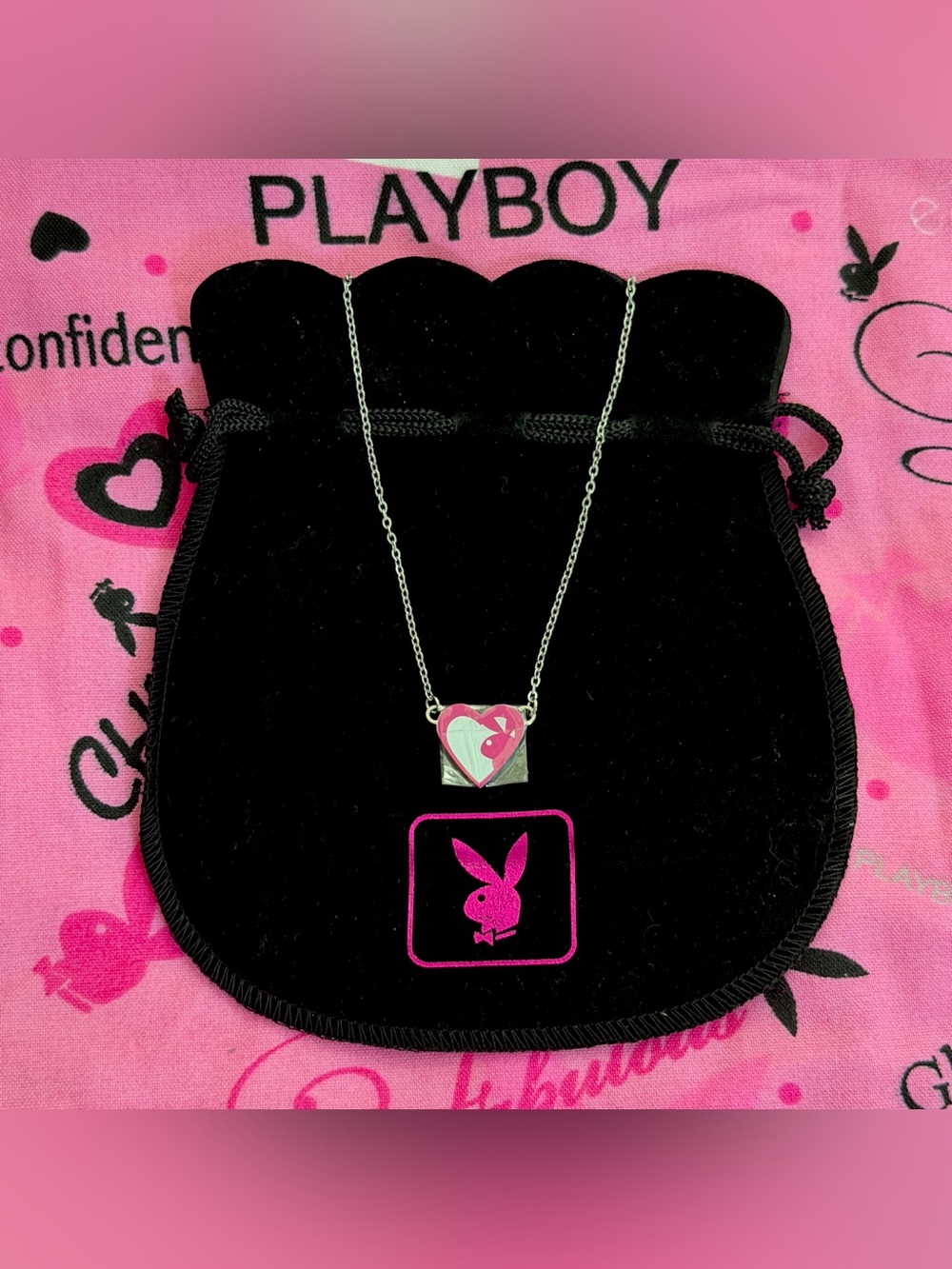 Playboy Y2K bunny hear necklace